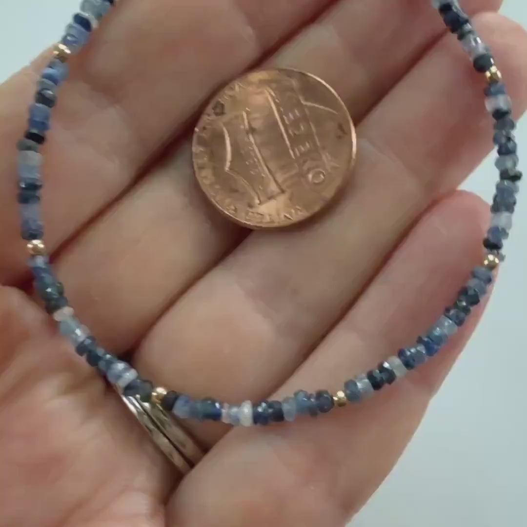 Tiny Blue Sapphire Bracelet Dainty Gemstone Beaded Bracelet Crystal Minimalist Jewelry September Birthstone Gift for Women Wife Daughter