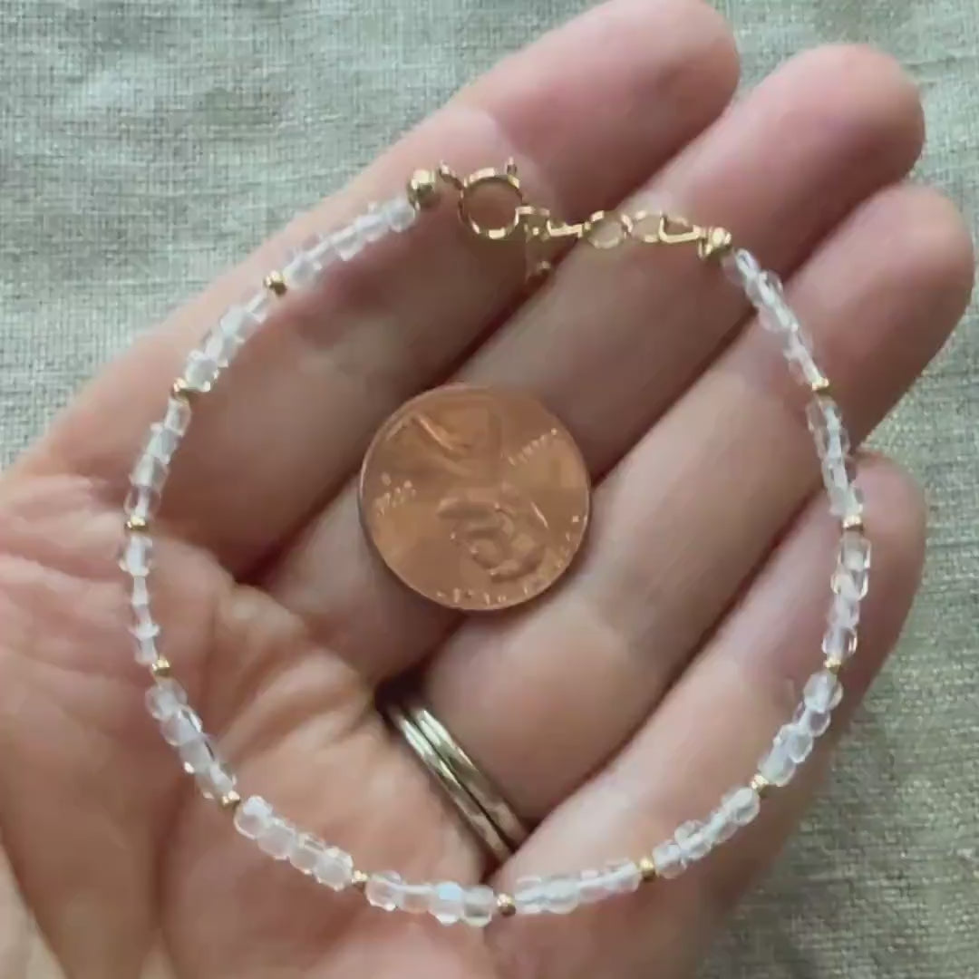 Tiny Rock Quartz Bracelet Dainty Clear Quartz Beaded Gemstone Bracelet Minimalist Jewelry April Birthstone Birthday Gift Mom Wife Bridesmaid