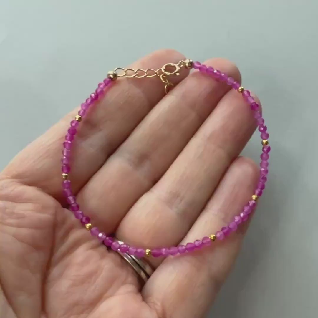 Tiny Hot Pink Quartz Bracelet Dainty Magenta Gemstone Beaded Bracelet Minimalist Jewelry Gift Self Care Birthday Gift Bridesmaid Mom Wife