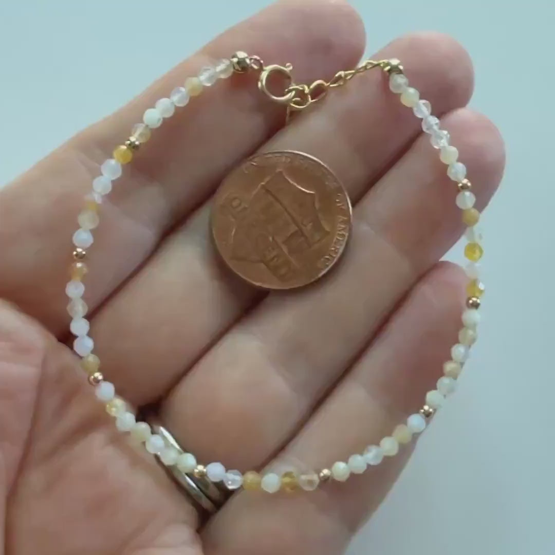 Tiny Yellow Opal Bracelet Dainty Gemstone Beaded Minimalist Opal Jewelry October Birthstone Mom Birthday Gift 14th Anniversary Wife Mom