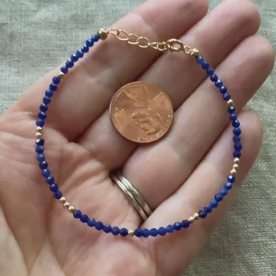 Tiny Sodalite Bracelet Dainty Gemstone Beaded Bracelet Stacking Minimalist Blue Crystal Bracelet Healing Jewelry Birthday Gift Daughter Wife