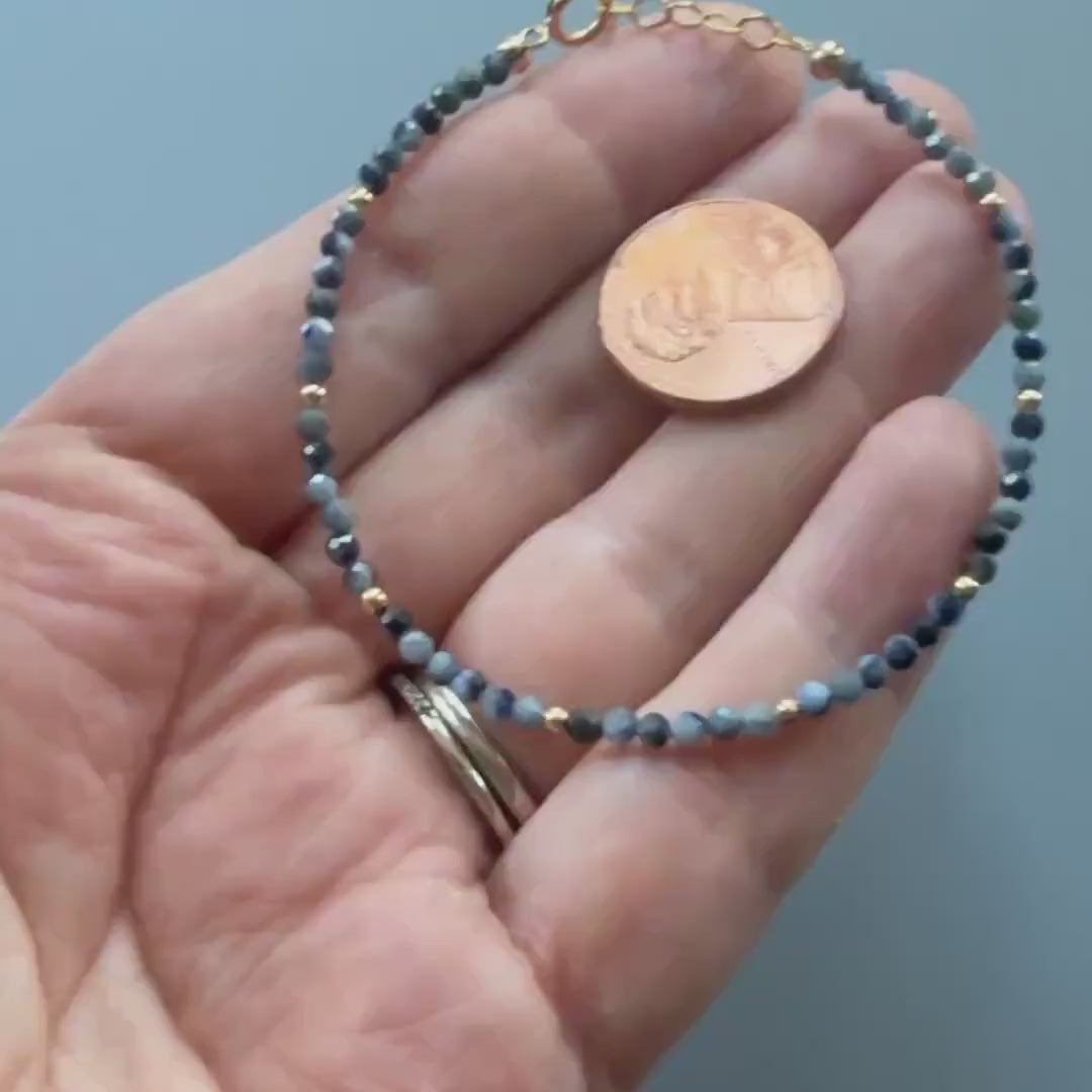 Tiny Blue Sapphire Bracelet Dainty Gemstone Beaded Bracelet Crystal Minimalist Jewelry September Birthstone Gift for Women Wife Daughter