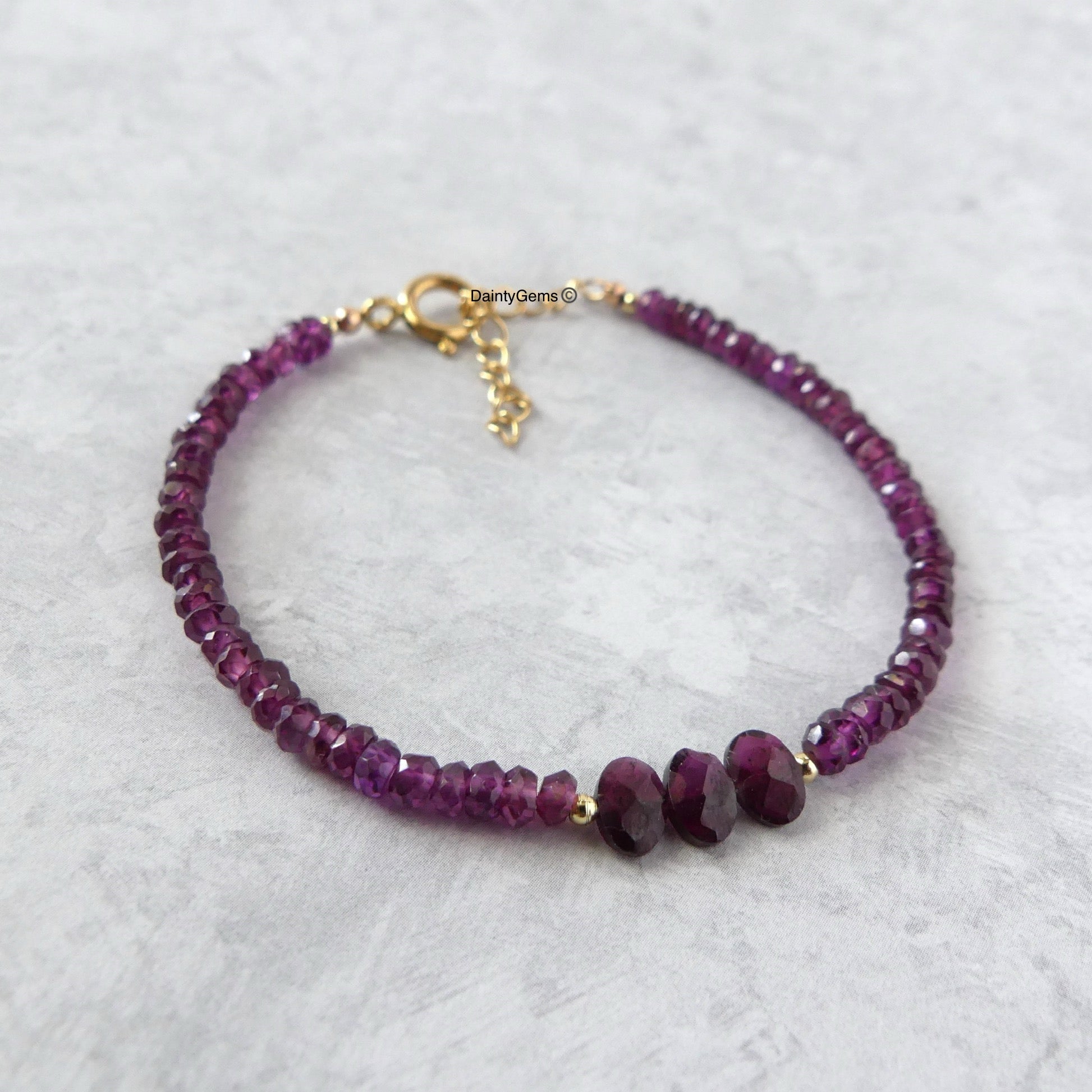 dainty rhodolite garnet purple bracelet delicate jewelry whimsy goth boho gift