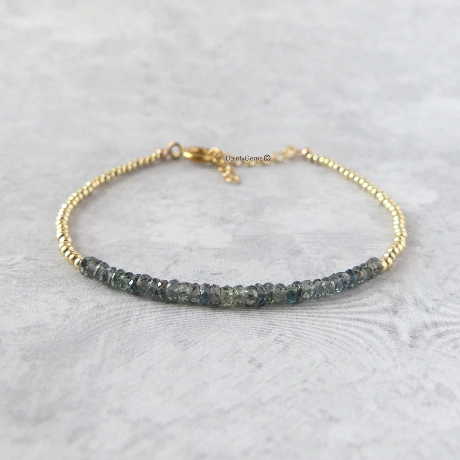 dainty Songea green sapphire bracelet September birthstone jewelry unique gift