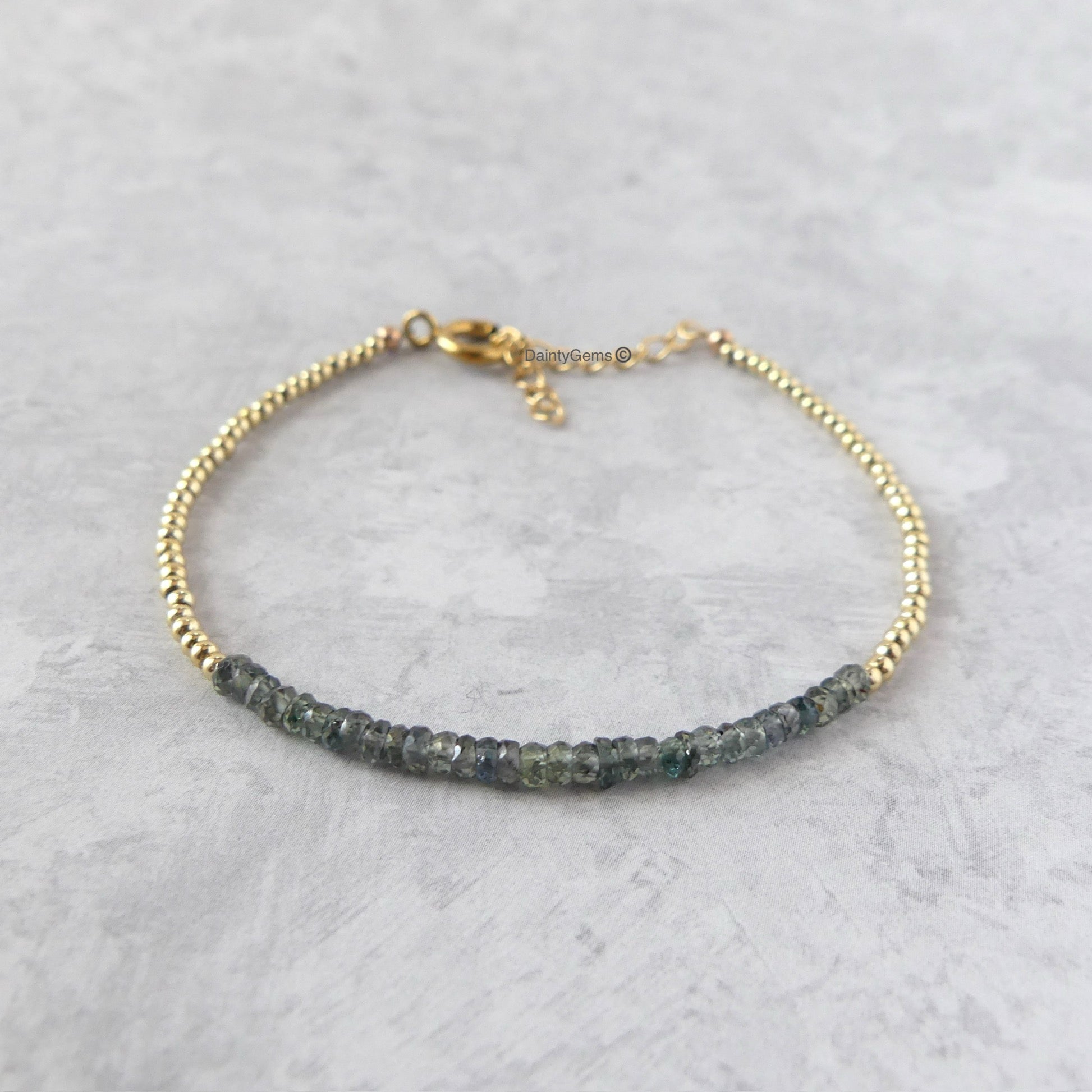 dainty Songea green sapphire bracelet September birthstone jewelry unique gift