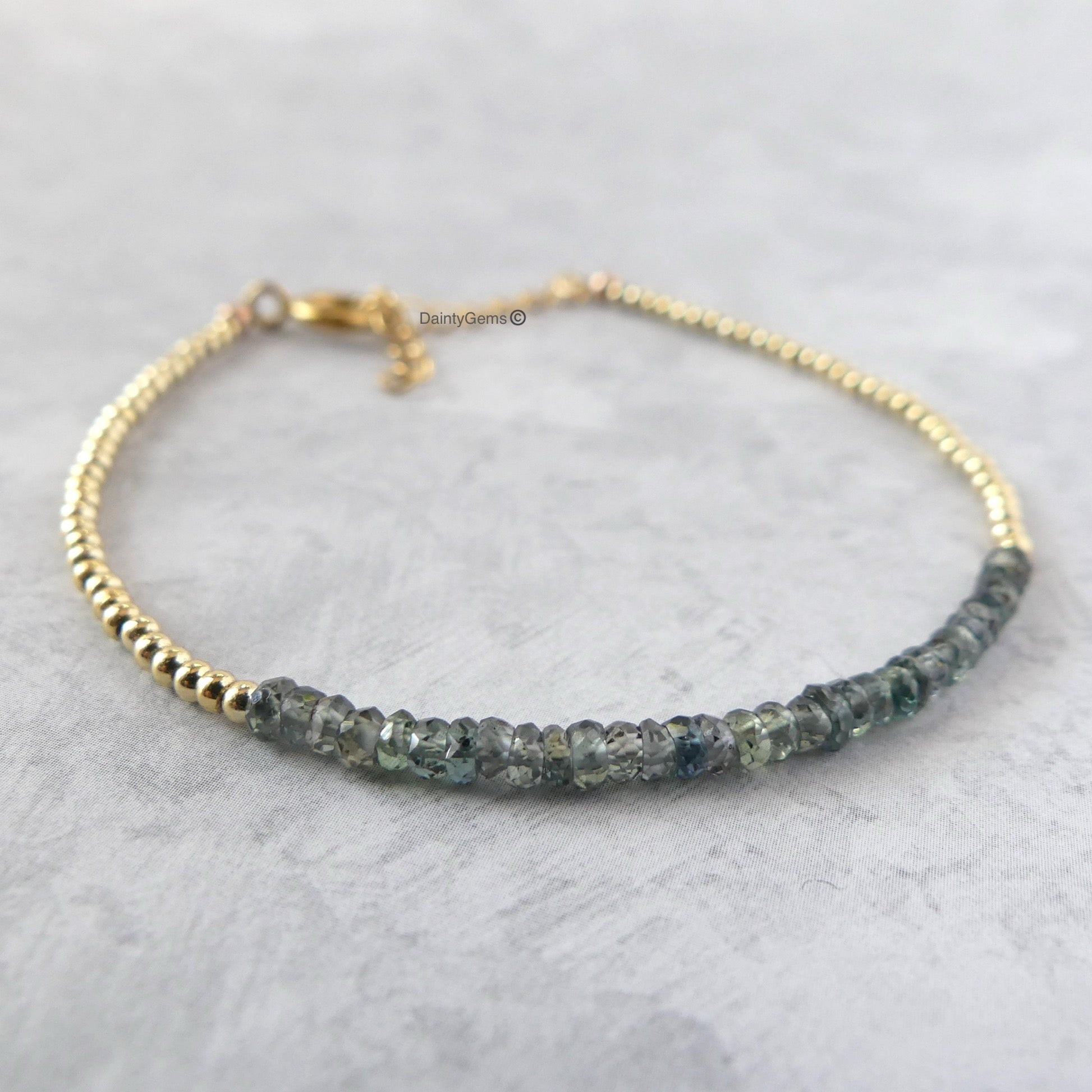 dainty Songea green sapphire bracelet September birthstone jewelry unique gift