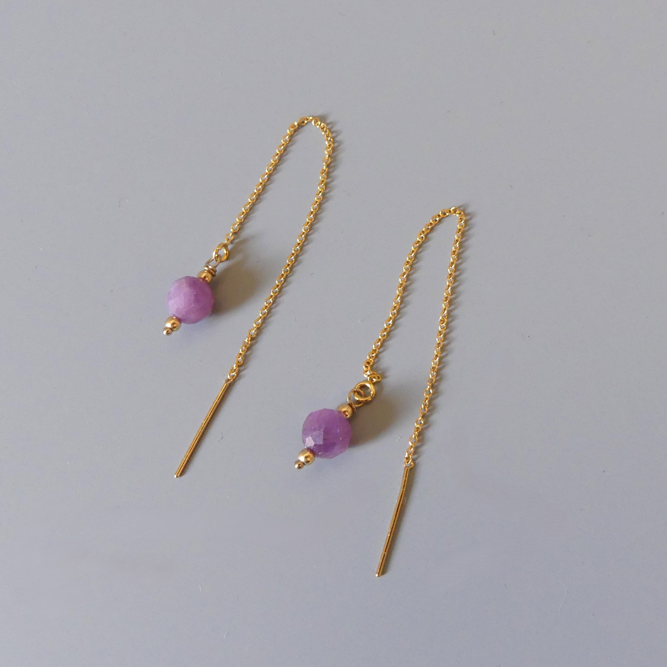 ruby gold filled threader earrings, July meaningful gift