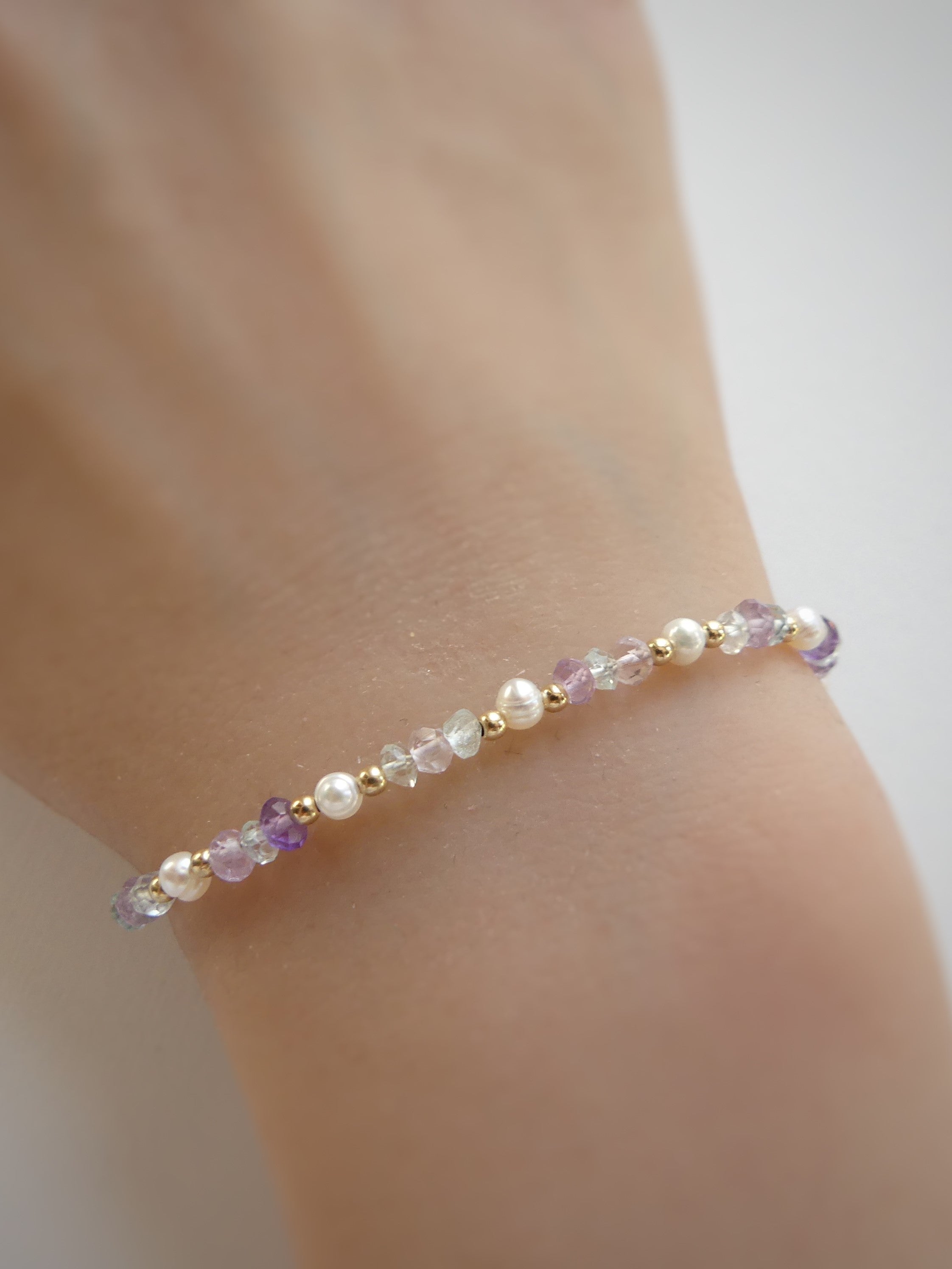 dainty amethyst aquamarine pearl bracelet skinny delicate bracelet March February June birthstone jewelry handmade gift for women