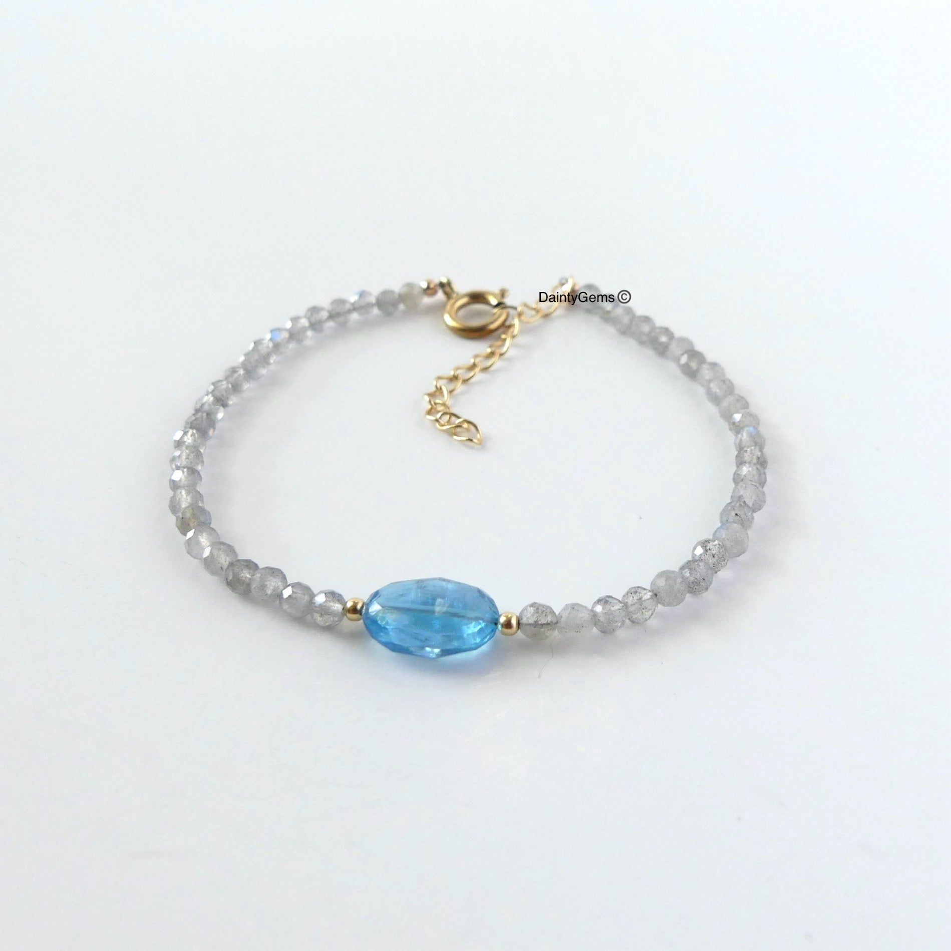 dainty Swiss topaz labradorite bracelet