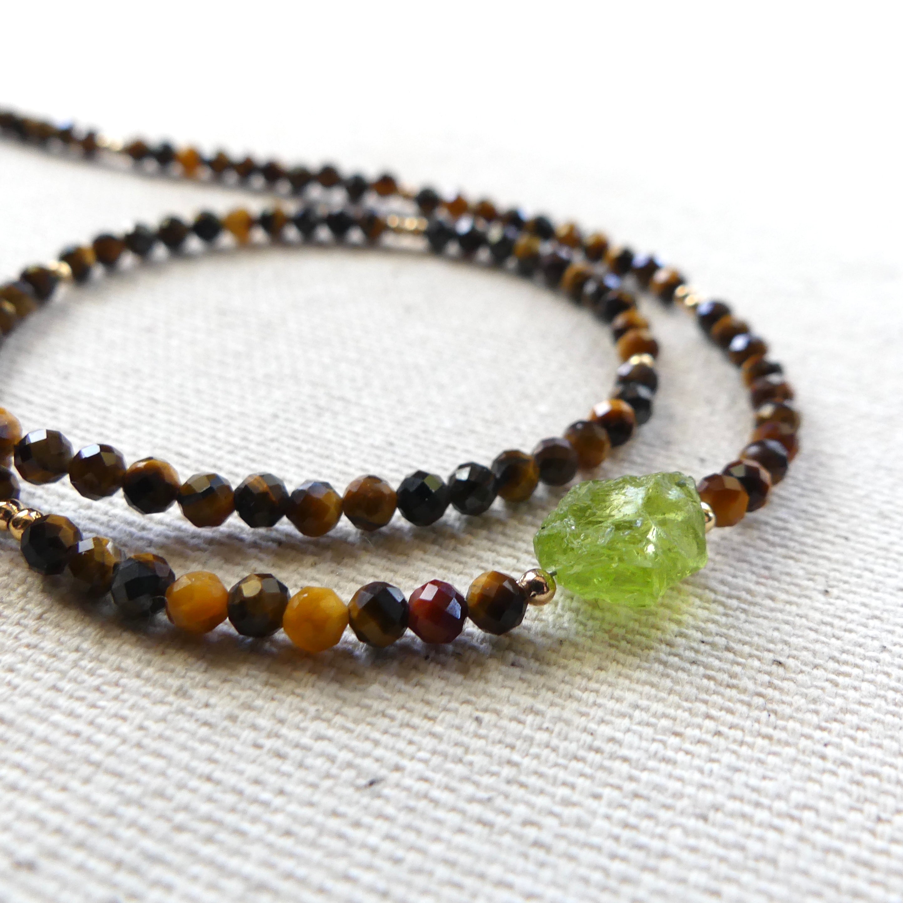 tigers eye raw peridot dainty beaded necklace delicate jewelry meaningful gift unique handmade August birthstone gift