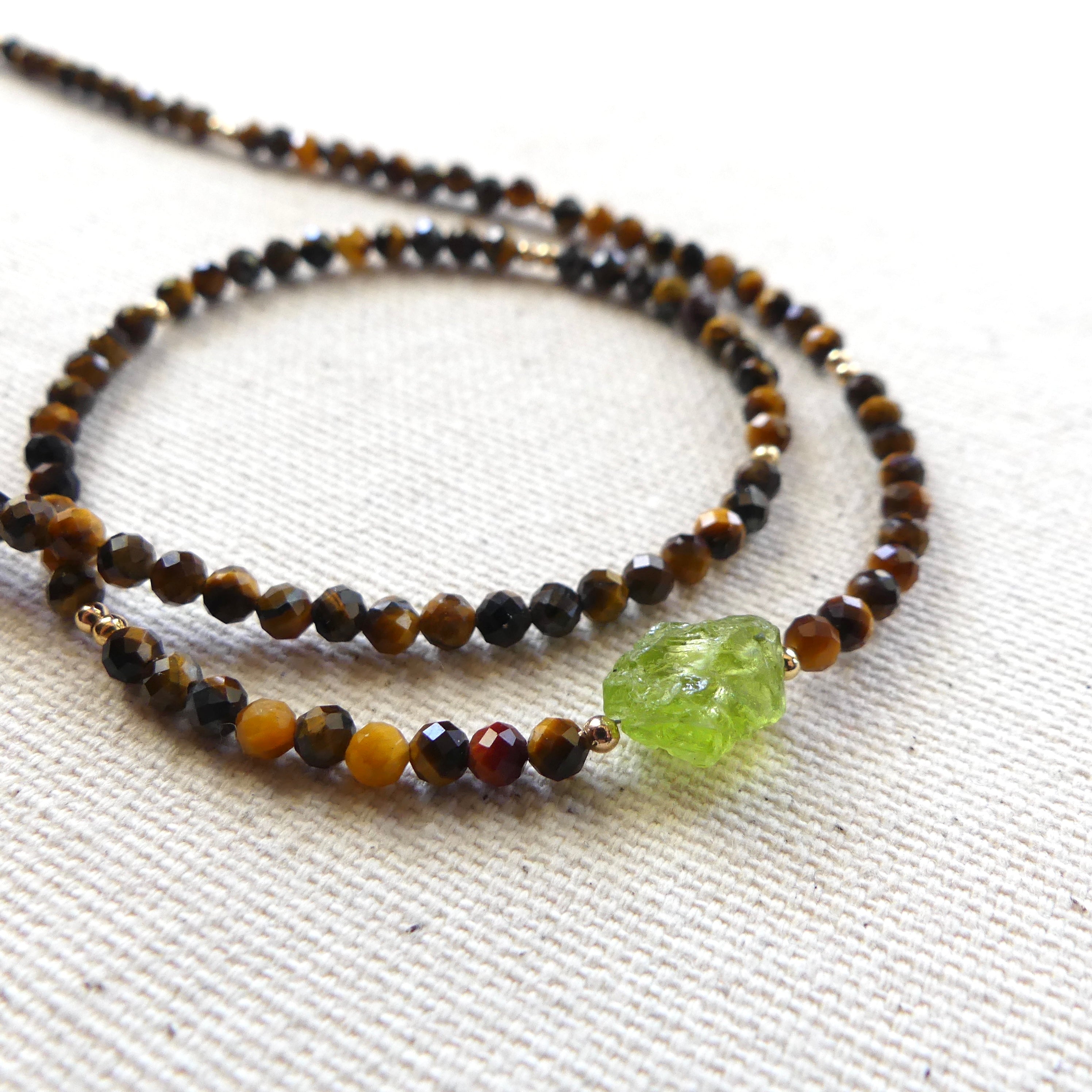 tigers eye raw peridot dainty beaded necklace delicate jewelry meaningful gift unique handmade August birthstone gift