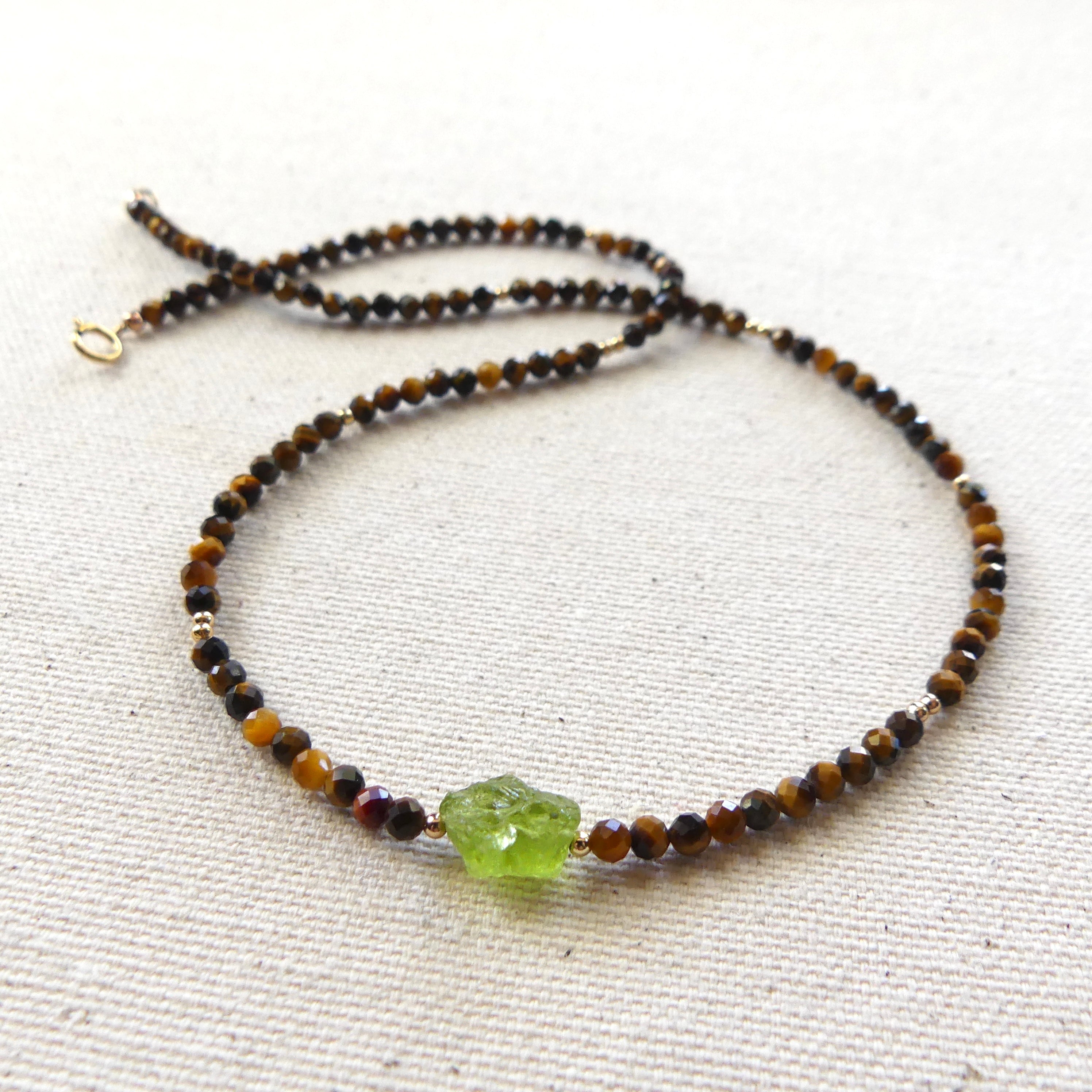 tigers eye raw peridot dainty beaded necklace delicate jewelry meaningful gift unique handmade August birthstone gift