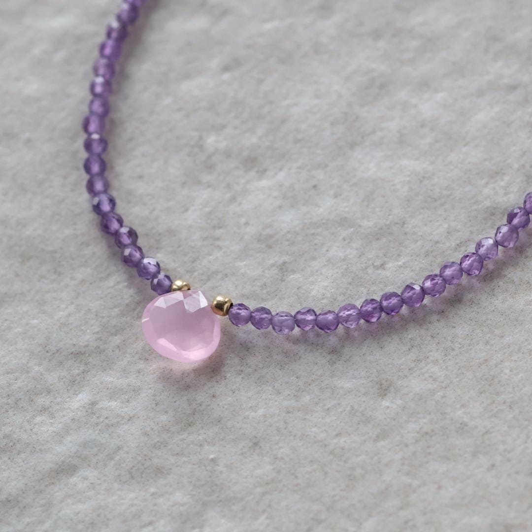 Tiny Amethyst Beaded Necklace Dainty Amethyst Choker Purple Crystal Necklace Minimalist Jewelry Birthday Gift February Birthstone Wife Mom
