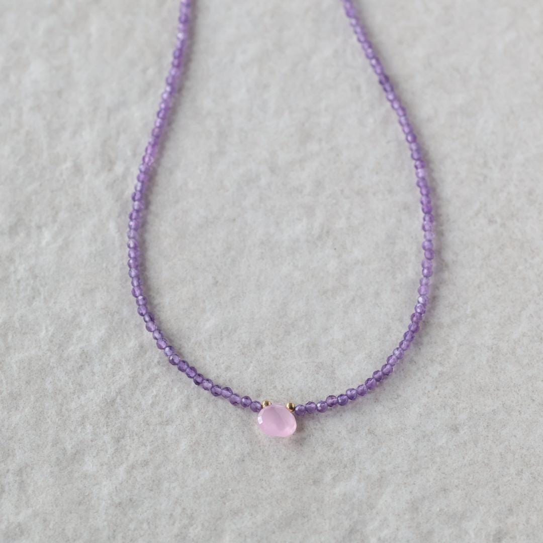 Tiny Amethyst Beaded Necklace Dainty Amethyst Choker Purple Crystal Necklace Minimalist Jewelry Birthday Gift February Birthstone Wife Mom