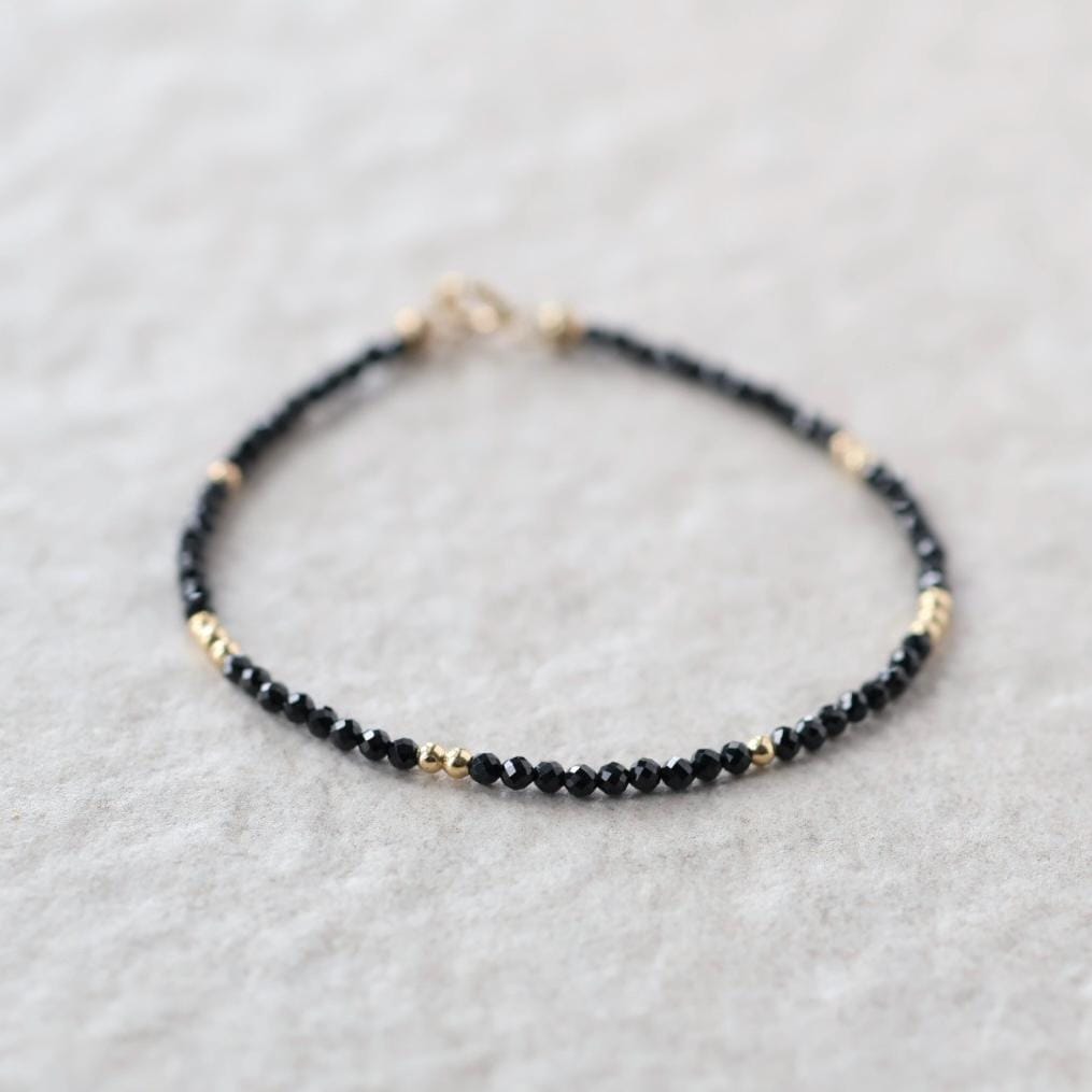 Tiny Black Spinel Bracelet Dainty Gemstone Beaded Bracelet Sparkly Black Crystal Jewelry Minimalist Birthday Gift Mom Wife Sister Christmas