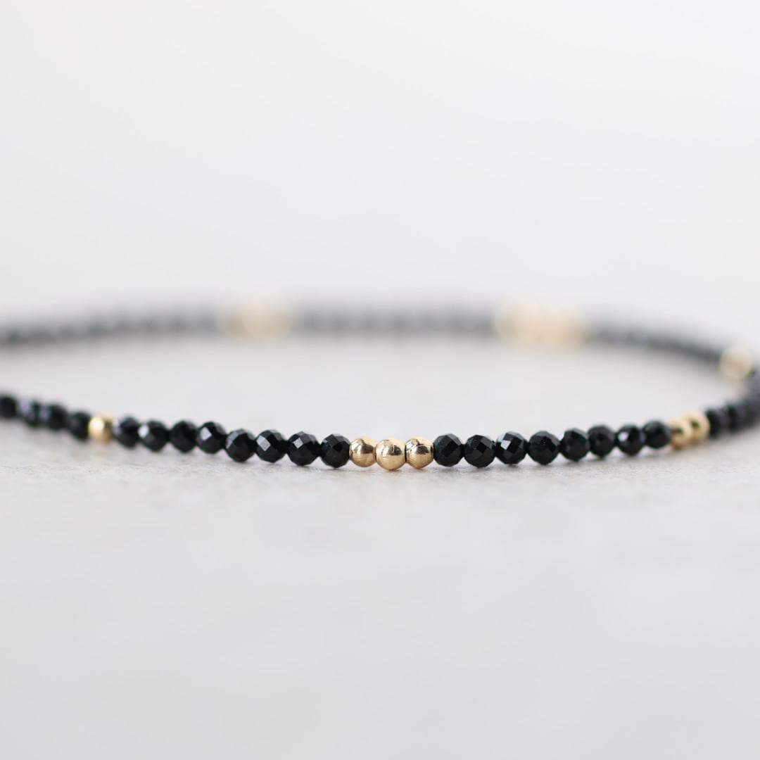 Tiny Black Spinel Bracelet Dainty Gemstone Beaded Bracelet Sparkly Black Crystal Jewelry Minimalist Birthday Gift Mom Wife Sister Christmas