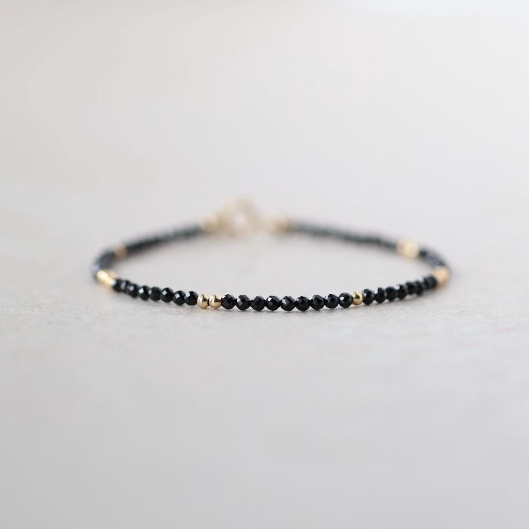 Tiny Black Spinel Bracelet Dainty Gemstone Beaded Bracelet Sparkly Black Crystal Jewelry Minimalist Birthday Gift Mom Wife Sister Christmas