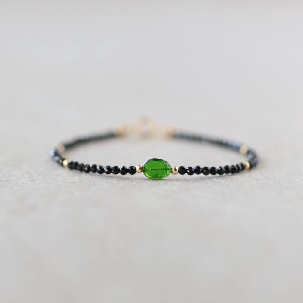 Tiny Black Spinel and Diopside Bracelet