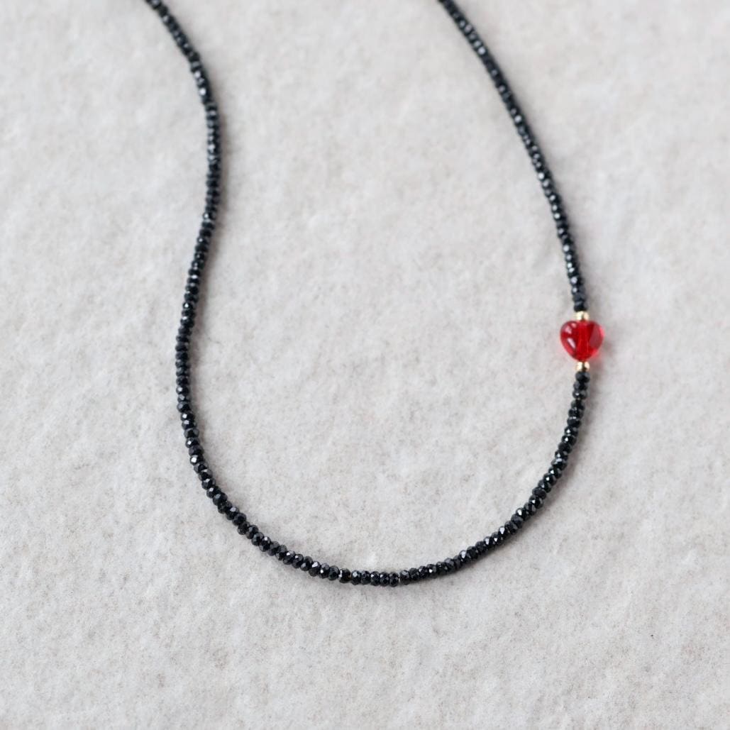 Tiny Black Tourmaline Necklace Beaded Red Heart Choker Layering Simple Necklace Minimalist Jewelry Gift Valentines Galentines Girlfriend