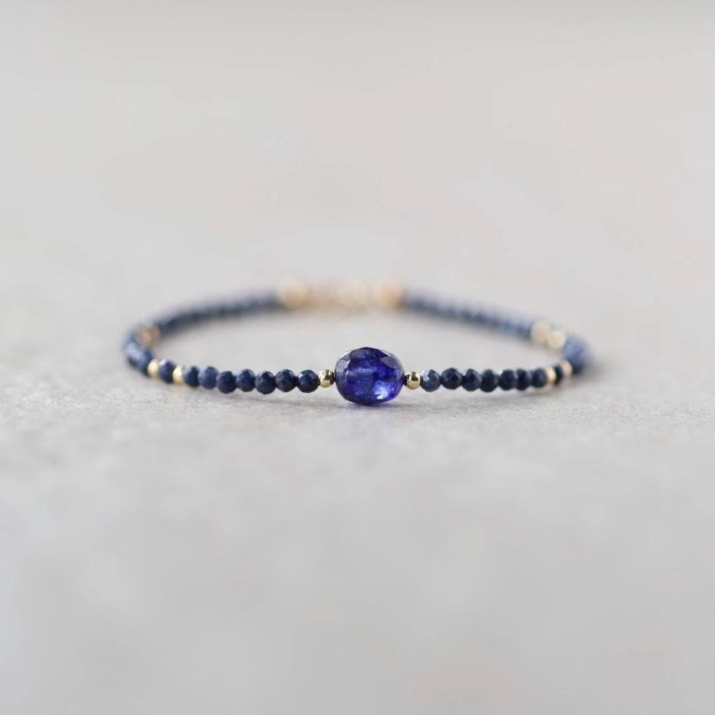 Tiny Blue Sapphire Bracelet Dainty Gemstone Beaded Bracelet Crystal Minimalist Jewelry September Birthstone Gift for Women Wife Daughter
