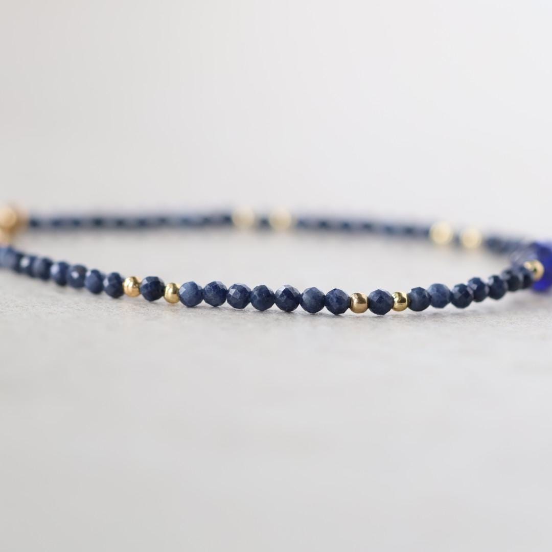 Tiny Blue Sapphire Bracelet Dainty Gemstone Beaded Bracelet Crystal Minimalist Jewelry September Birthstone Gift for Women Wife Daughter