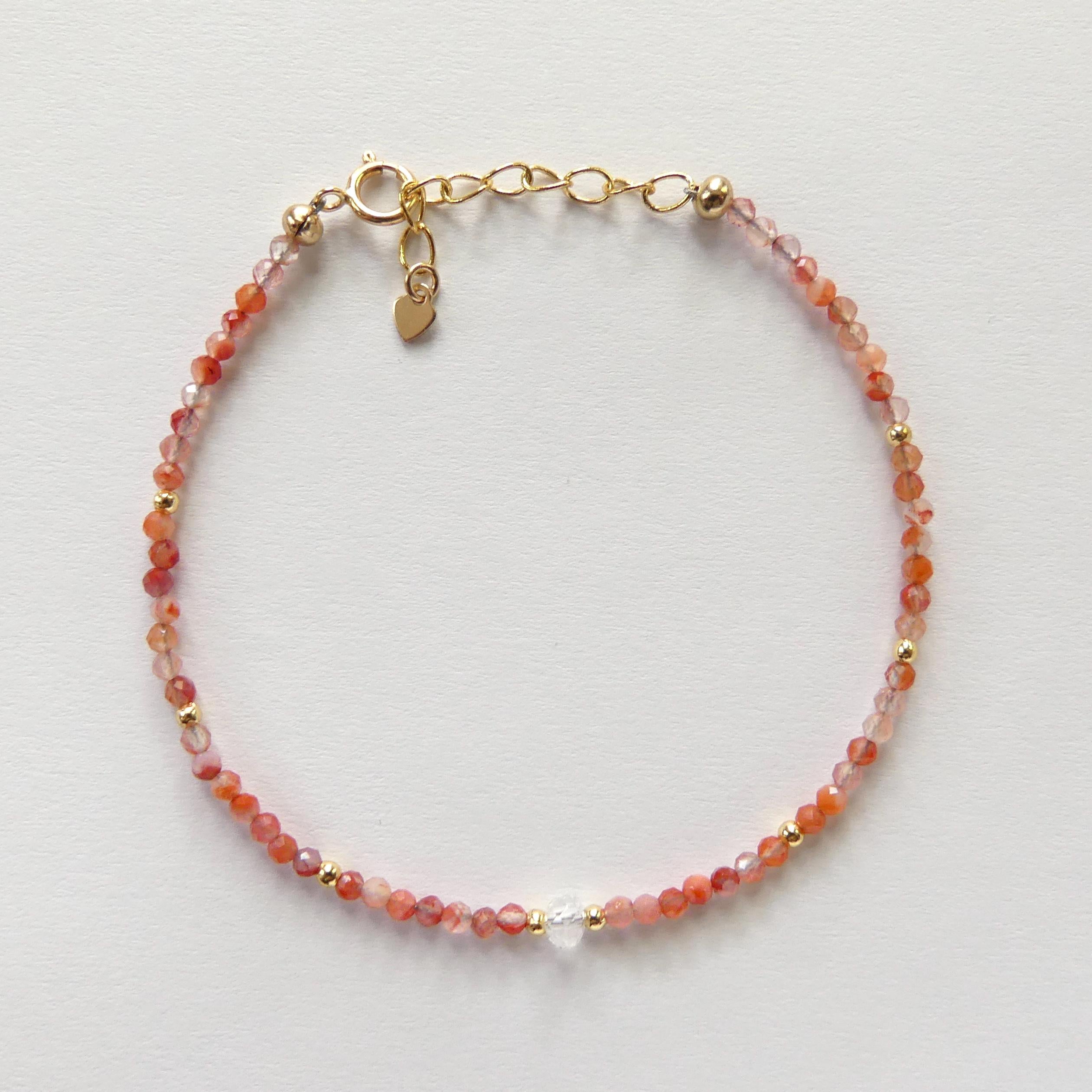 Tiny Carnelian Bracelet Dainty Gemstone Beaded Bracelet Sparkly Orange Crystal Bracelet Stackable Abundance Gift Birthday For Women Wife Mom
