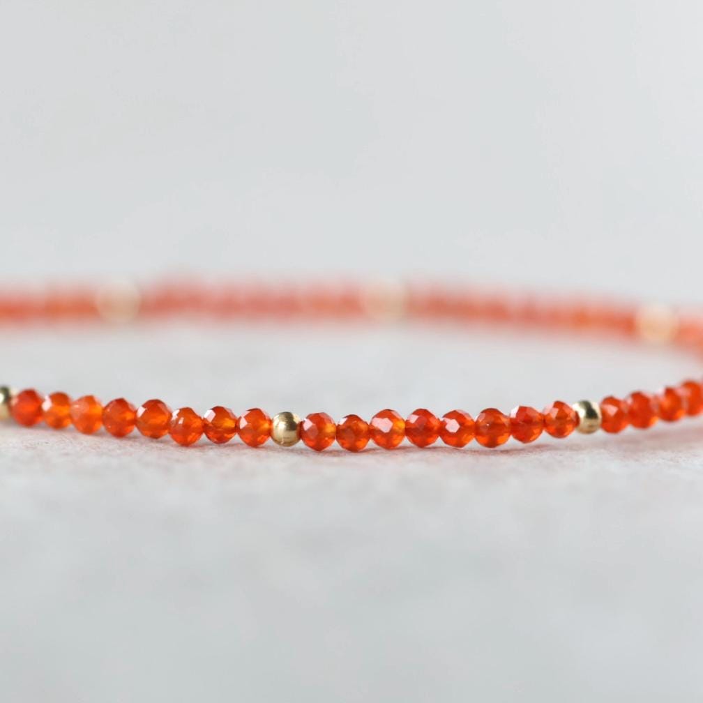 Tiny Carnelian, Rose Quartz, and Pearl Bracelet