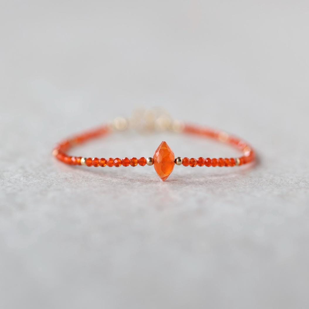 Tiny Carnelian, Rose Quartz, and Pearl Bracelet