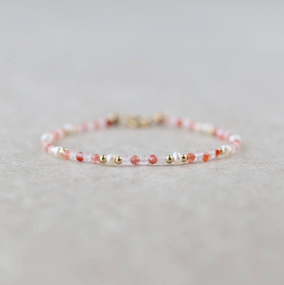 Tiny Carnelian, Rose Quartz, and Pearl Bracelet