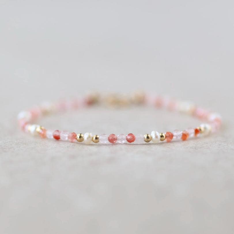 Tiny Carnelian, Rose Quartz, and Pearl Bracelet