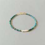 Tiny Chrysocolla Bracelet Pearl Dainty Bracelet Gemstone Beaded Jewelry Minimalist Teal Crystal Bracelet Birthday Gift Mom Wife Gift Sister