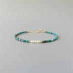 Tiny Chrysocolla Bracelet Pearl Dainty Bracelet Gemstone Beaded Jewelry Minimalist Teal Crystal Bracelet Birthday Gift Mom Wife Gift Sister