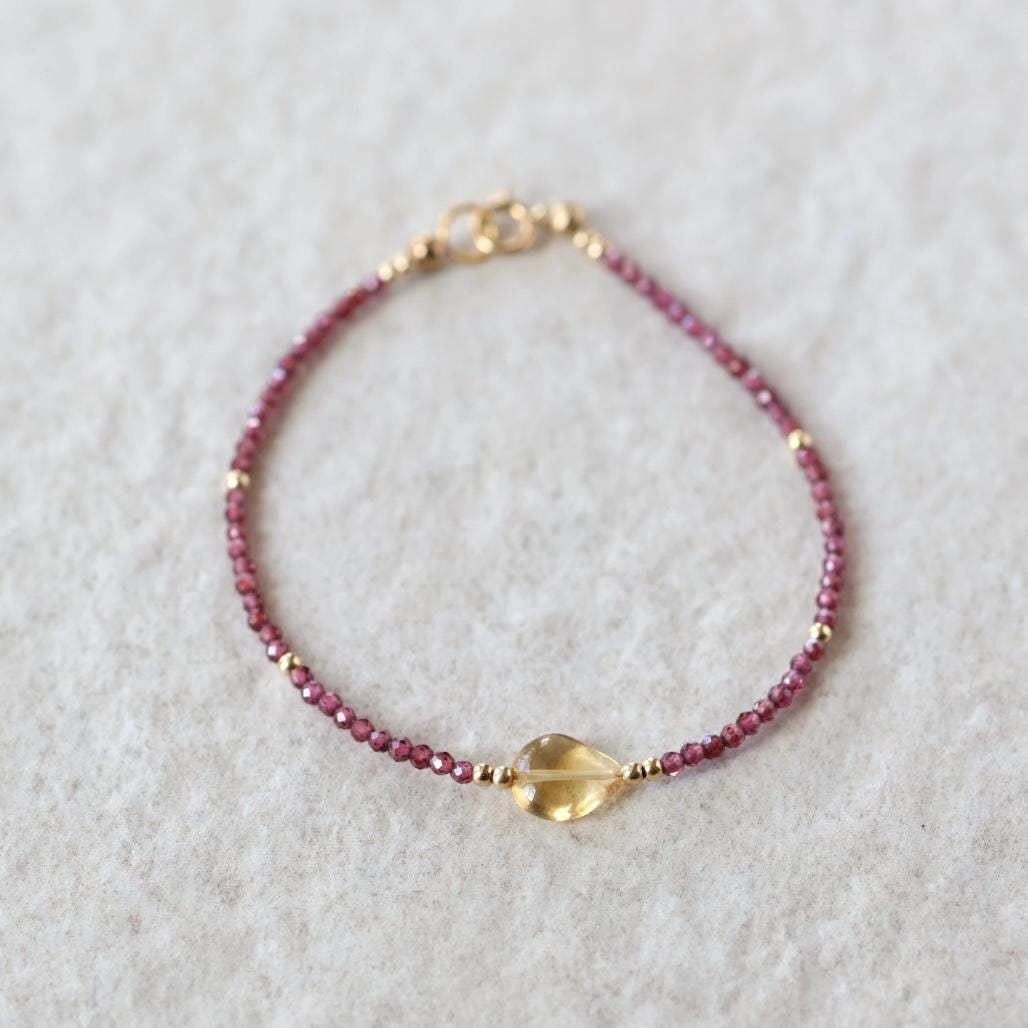 Tiny Citrine and Rhodolite Garnet Bracelet