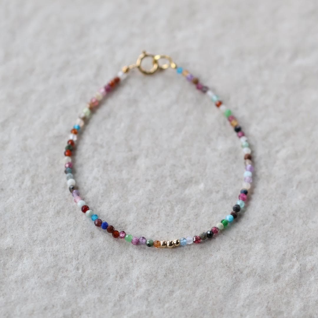 Tiny Colorful Bracelet Dainty Rainbow Bracelet Gold Filled Stacking Multi Gemstone Bead Bracelet Minimalist Birthday Gift Teen Girl Women