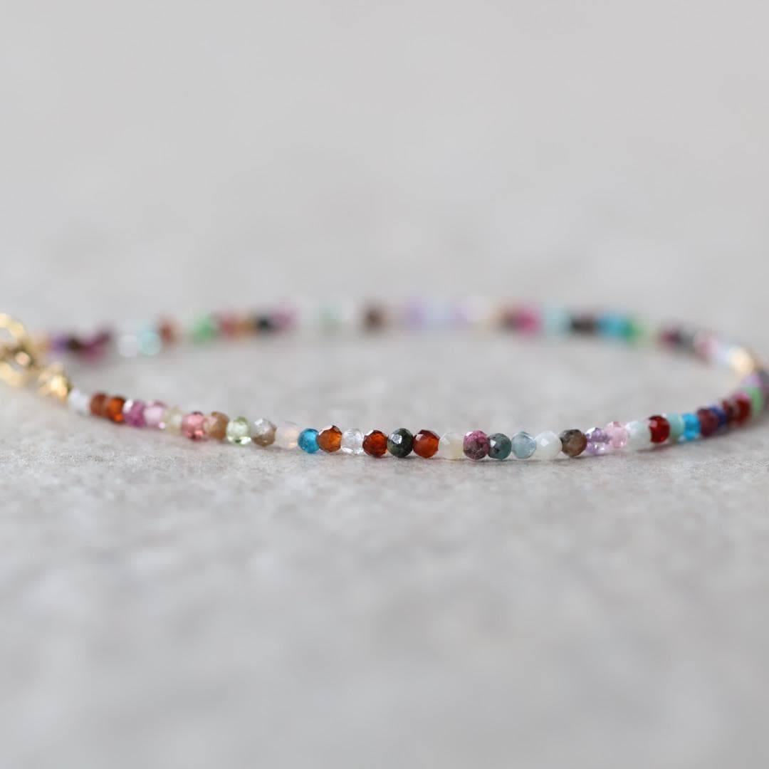 Tiny Colorful Bracelet Dainty Rainbow Bracelet Gold Filled Stacking Multi Gemstone Bead Bracelet Minimalist Birthday Gift Teen Girl Women