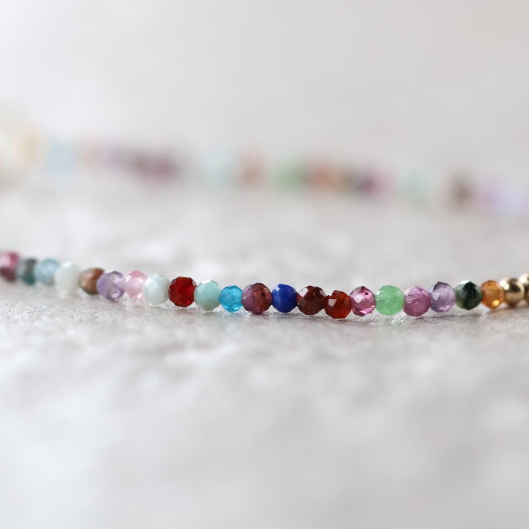 Tiny Colorful Bracelet Dainty Rainbow Bracelet Gold Filled Stacking Multi Gemstone Bead Bracelet Minimalist Birthday Gift Teen Girl Women