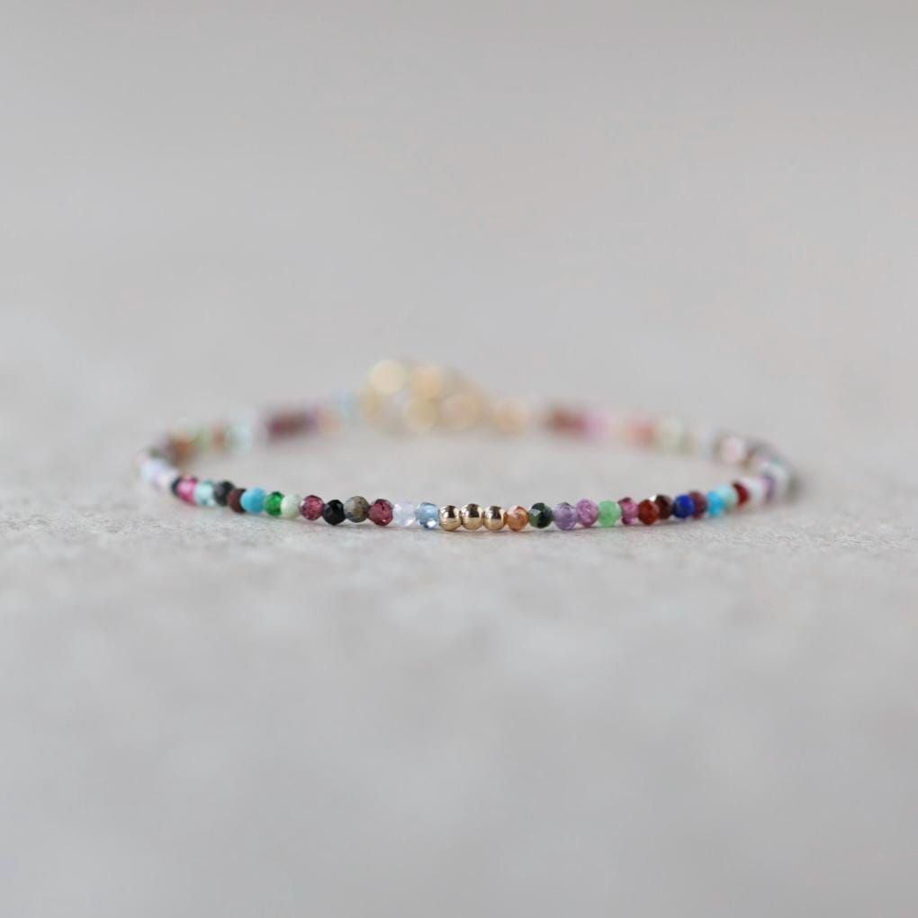 Tiny Colorful Bracelet Dainty Rainbow Bracelet Gold Filled Stacking Multi Gemstone Bead Bracelet Minimalist Birthday Gift Teen Girl Women