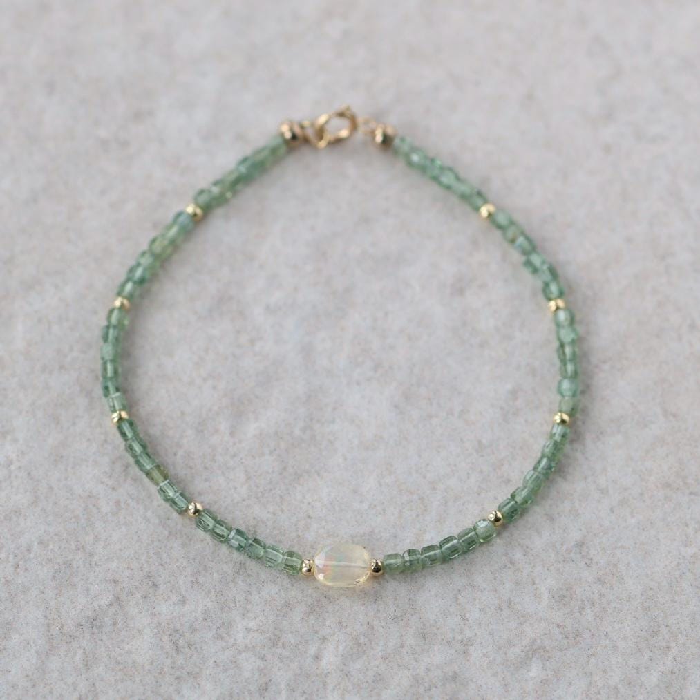 Tiny Green Apatite Bracelet Dainty Opal Gemstone Beaded Bracelet Crystal Jewelry Minimalist Stacking Birthday Gift Mom Wife Daughter Niece