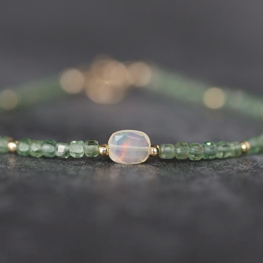 Tiny Green Apatite Bracelet Dainty Opal Gemstone Beaded Bracelet Crystal Jewelry Minimalist Stacking Birthday Gift Mom Wife Daughter Niece