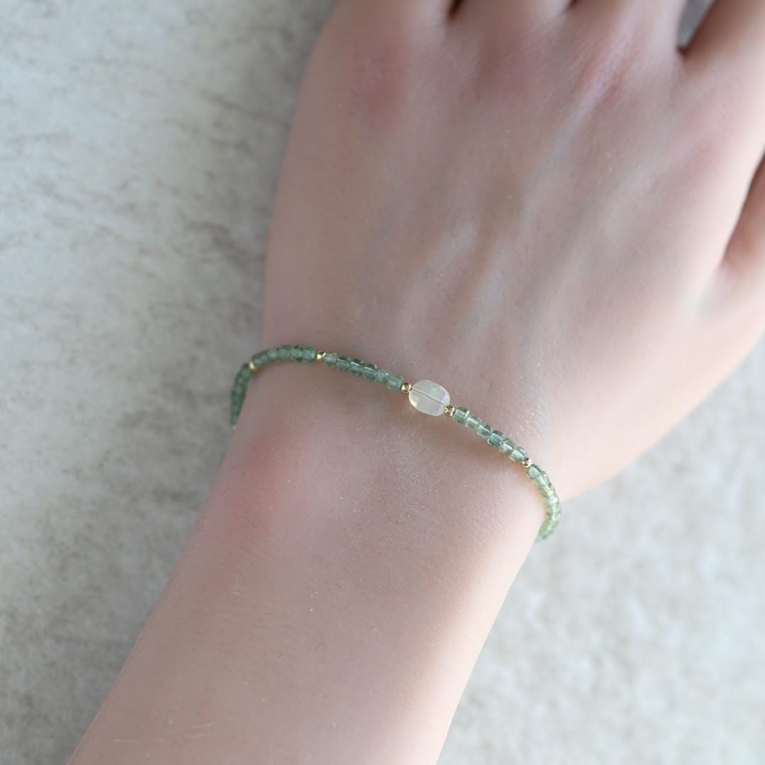 Tiny Green Apatite Bracelet Dainty Opal Gemstone Beaded Bracelet Crystal Jewelry Minimalist Stacking Birthday Gift Mom Wife Daughter Niece