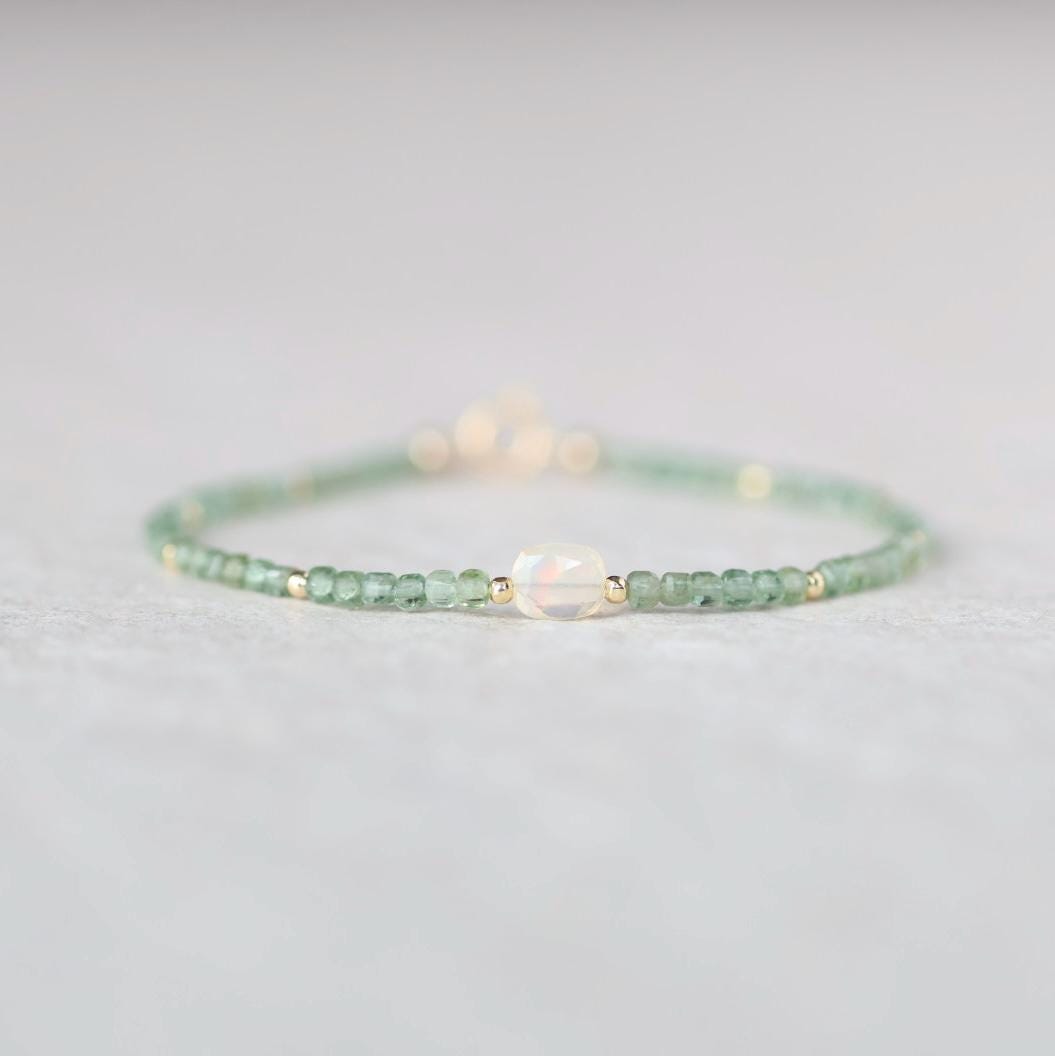Tiny Green Apatite Bracelet Dainty Opal Gemstone Beaded Bracelet Crystal Jewelry Minimalist Stacking Birthday Gift Mom Wife Daughter Niece