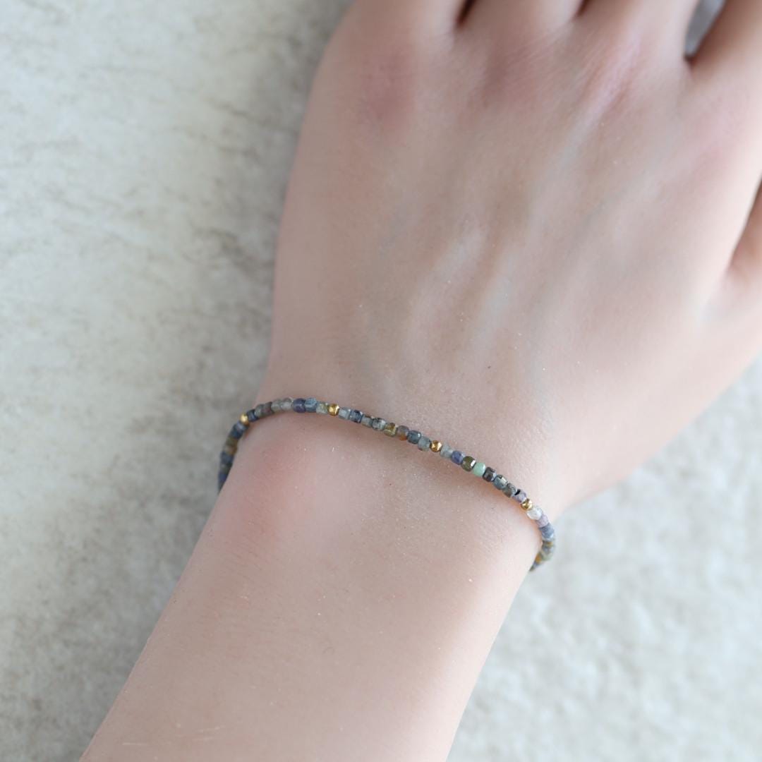 Tiny Multi Sapphire Bracelet Dainty Gemstone Beaded Bracelet Colorful Skinny Jewelry Minimalist September Birthstone Birthday Gift for Women
