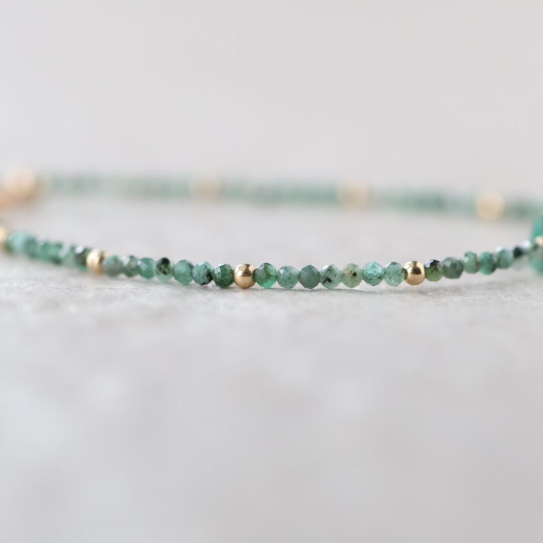 Tiny Emerald Bracelet Dainty Gemstone Beaded Jewelry Green Crystal Bracelet Minimalist May Birthstone Birthday Gift 20th Anniversary Wife