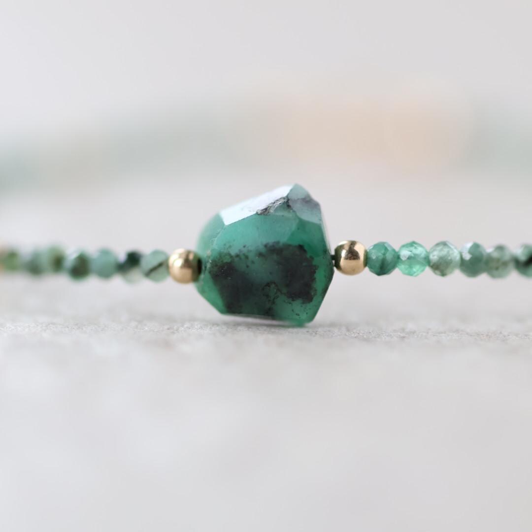 Tiny Emerald Bracelet Dainty Gemstone Beaded Jewelry Green Crystal Bracelet Minimalist May Birthstone Birthday Gift 20th Anniversary Wife