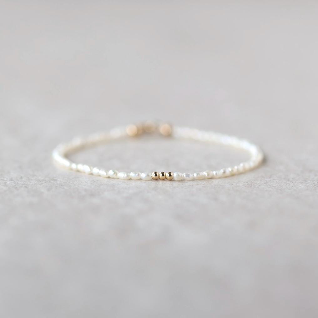 Tiny Pearl Bracelet Dainty Rice Shape Pearl Small Bead Minimalist Freshwater Pearl Jewelry June Birthstone Birthday Gift 30th Anniversary