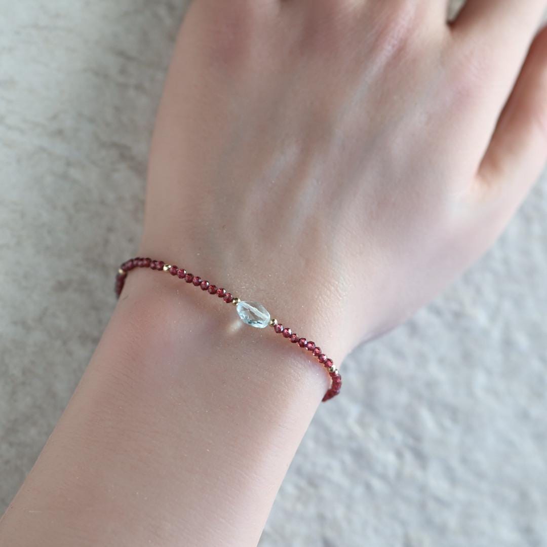 Tiny Garnet and Aquamarine Bracelet