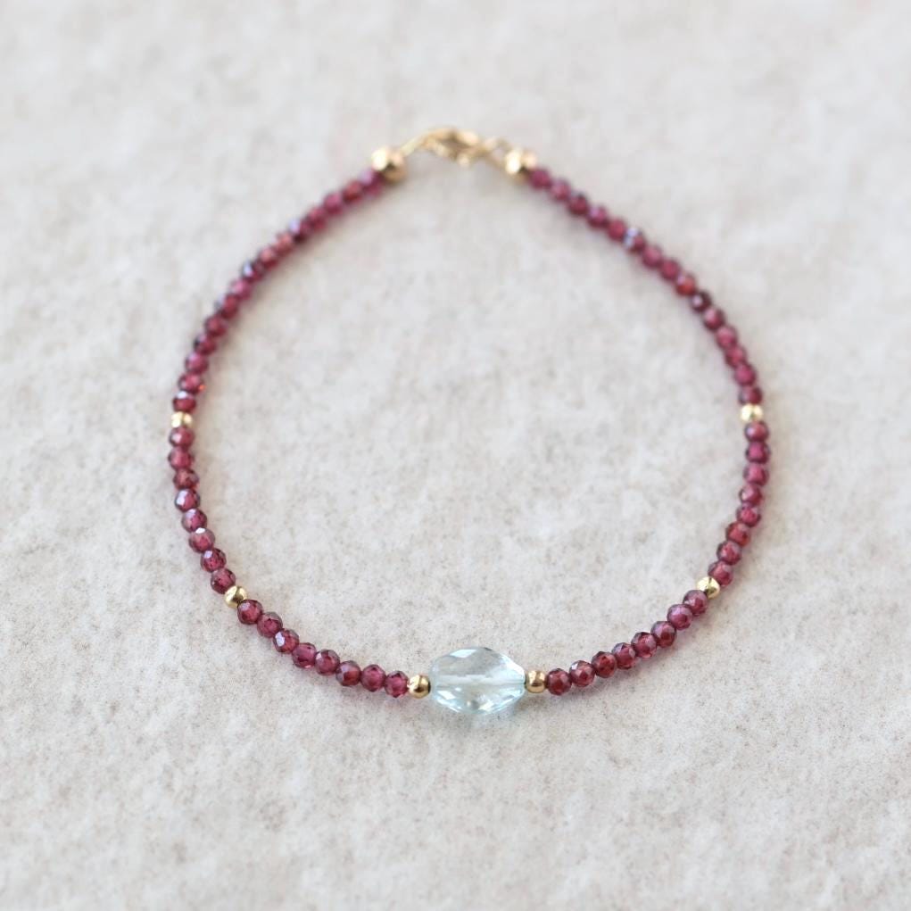 Tiny Garnet and Aquamarine Bracelet