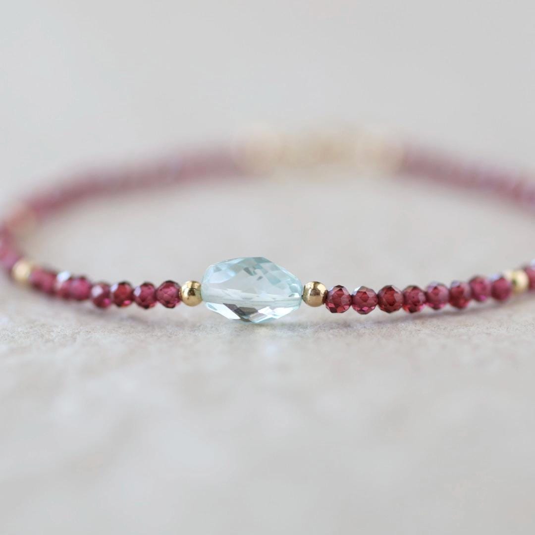 Tiny Garnet and Aquamarine Bracelet