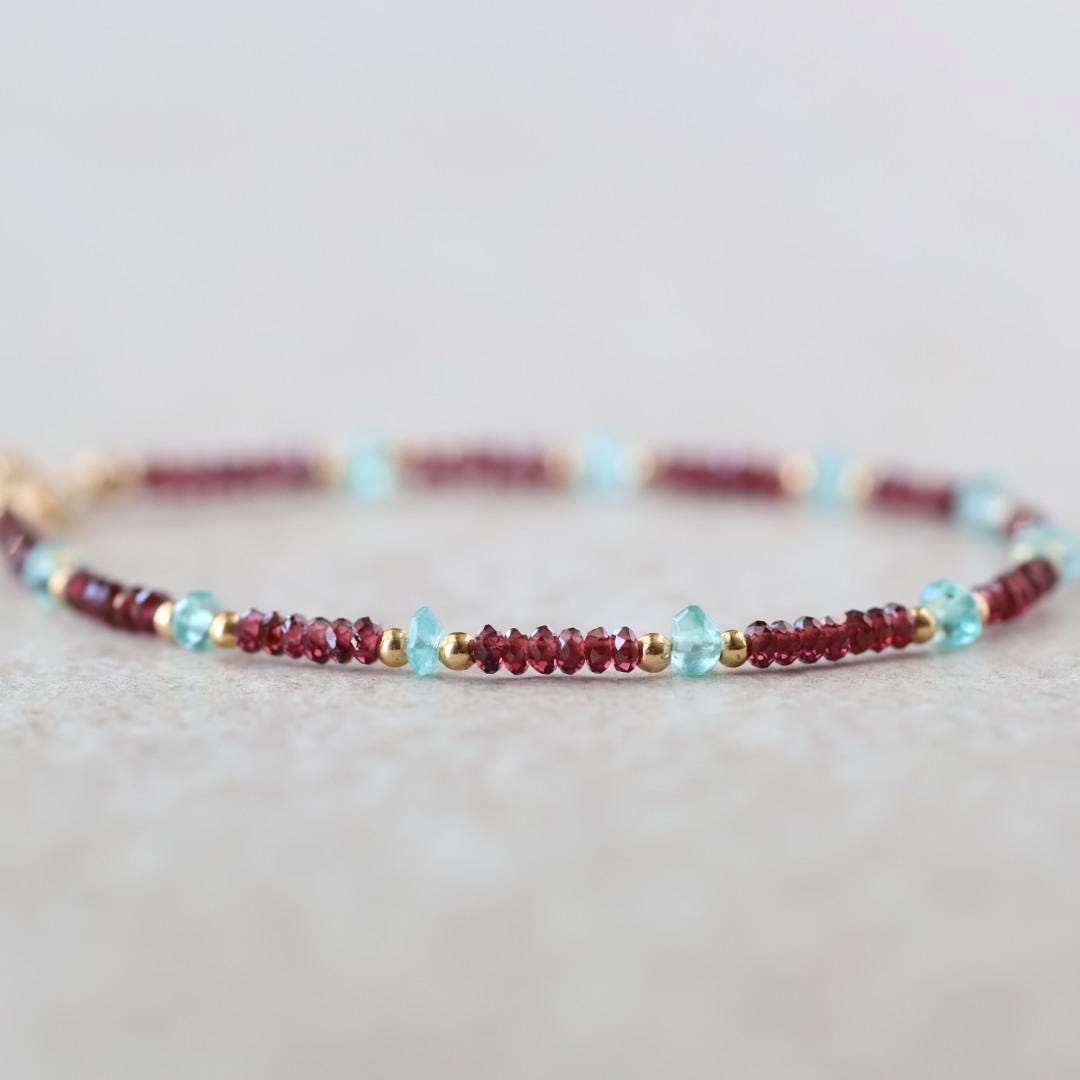 Tiny Garnet and Neon Apatite Bracelet