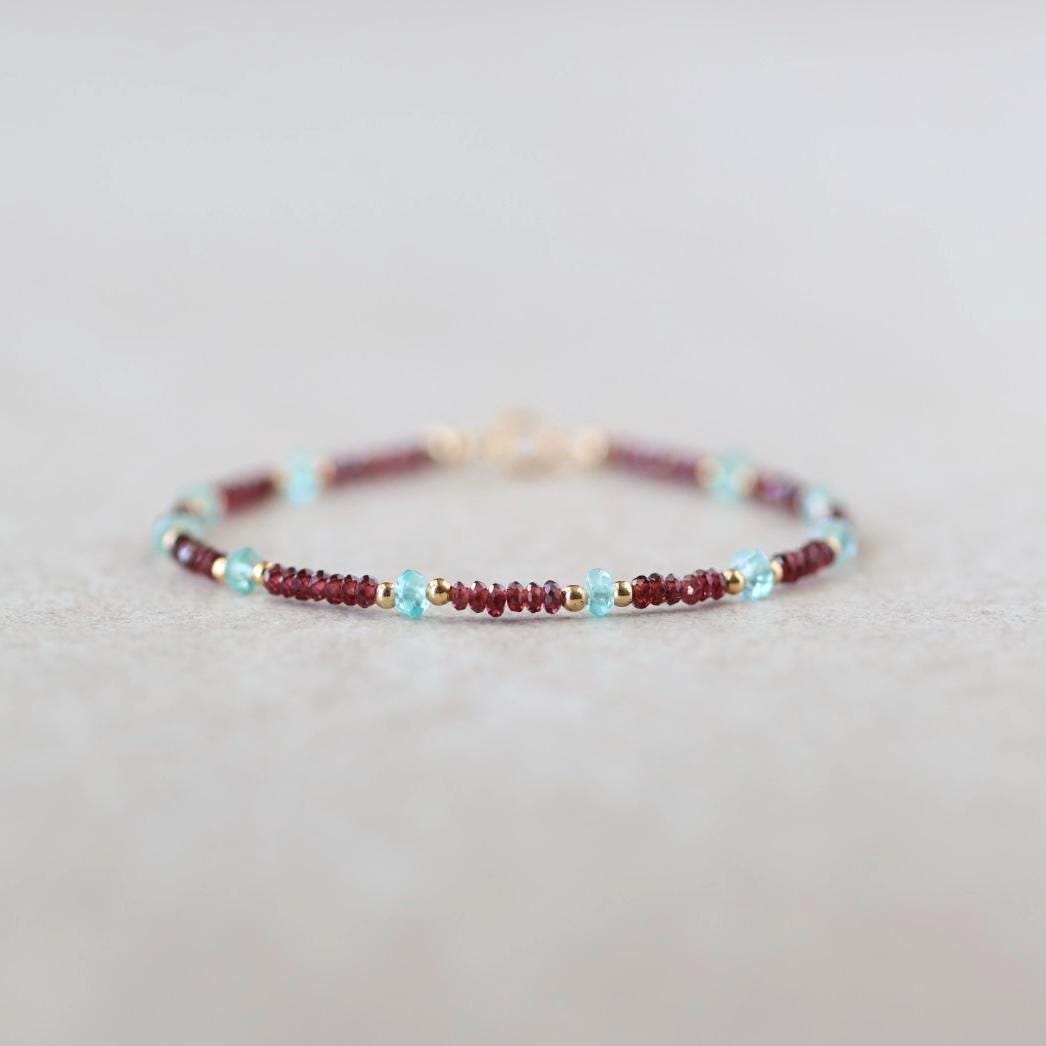 Tiny Garnet and Neon Apatite Bracelet